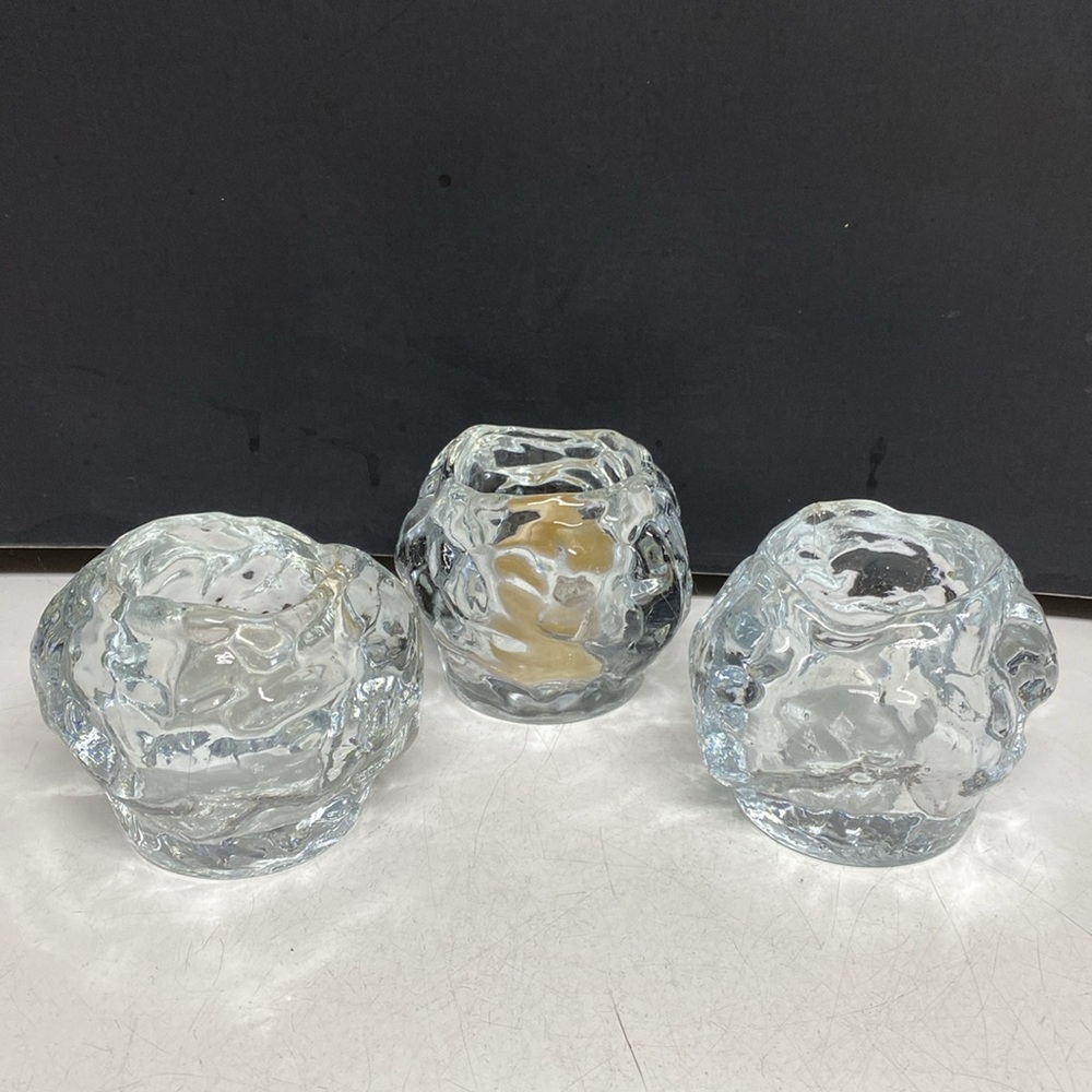 Ice Cube Glass Votive Candle Holders Set of Three